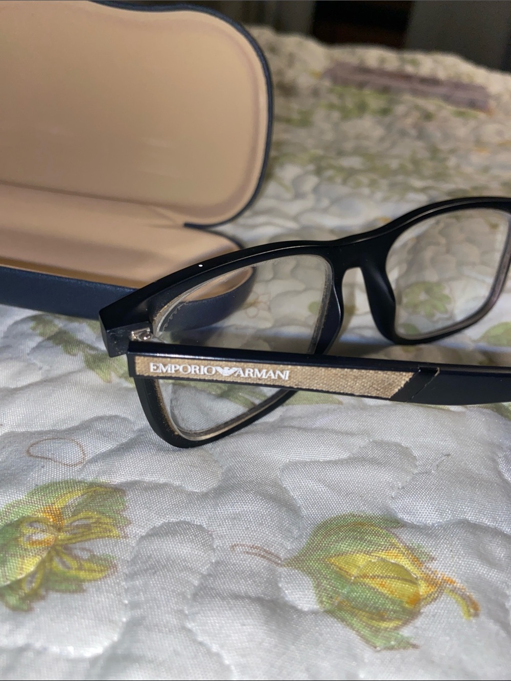 Emporio Armani Black & Gold Logo Rectangle Glasses